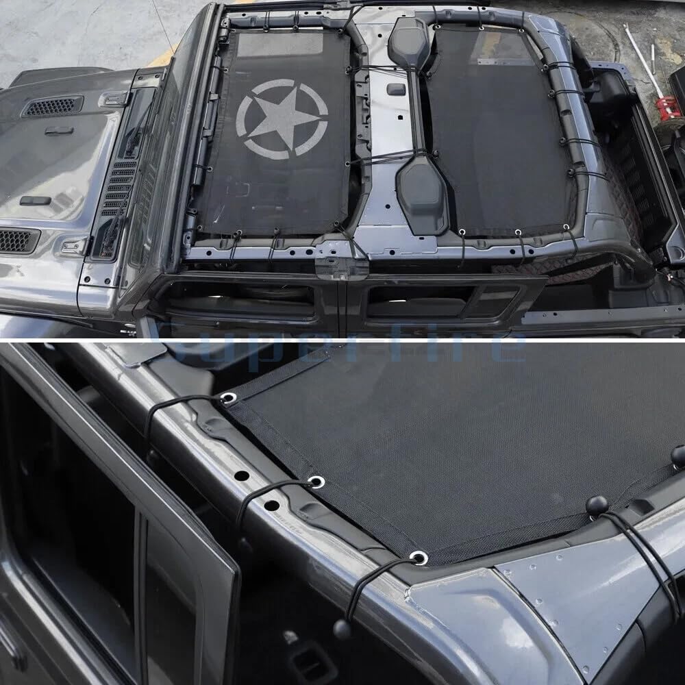 Copertura superiore del parasole del tetto in rete compatibile con Jeep Wrangler JL JLU 2018-2023 a 4 porte, protezione UV e riduzione del calore,Five pointed star