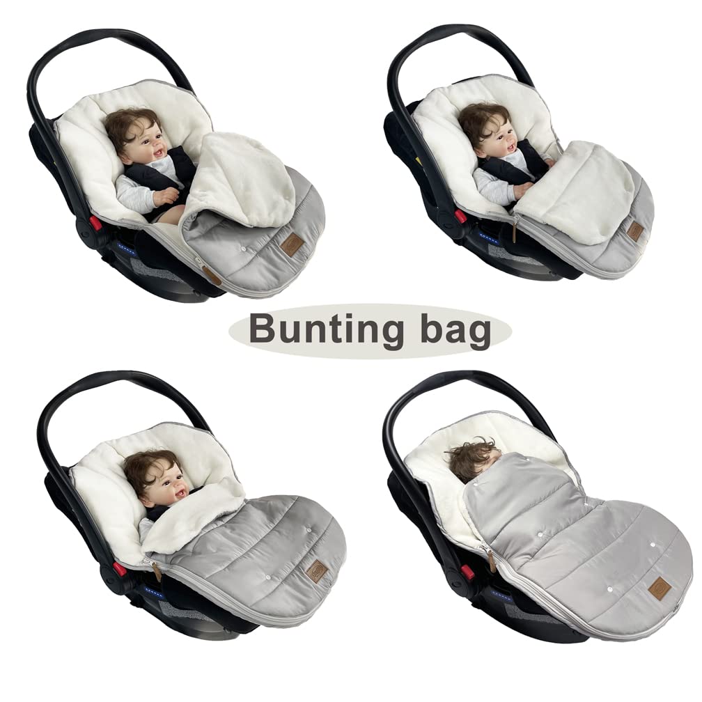 funlife Car Seat Bunting Bag Set, Cover for Spring Fall, Front Height Adjustable Waterproof Infant Carseat Bunting Bag for Winter, for Harsh Winter Use Car Seat Cover and Bunting Bag Together,Grey
