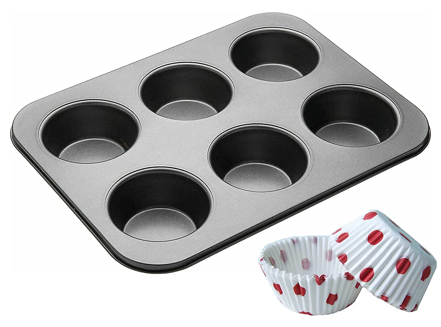 ANJANIA Carbon Steel Cup Cake Tray for 6 Muffins Bakeware(Black)