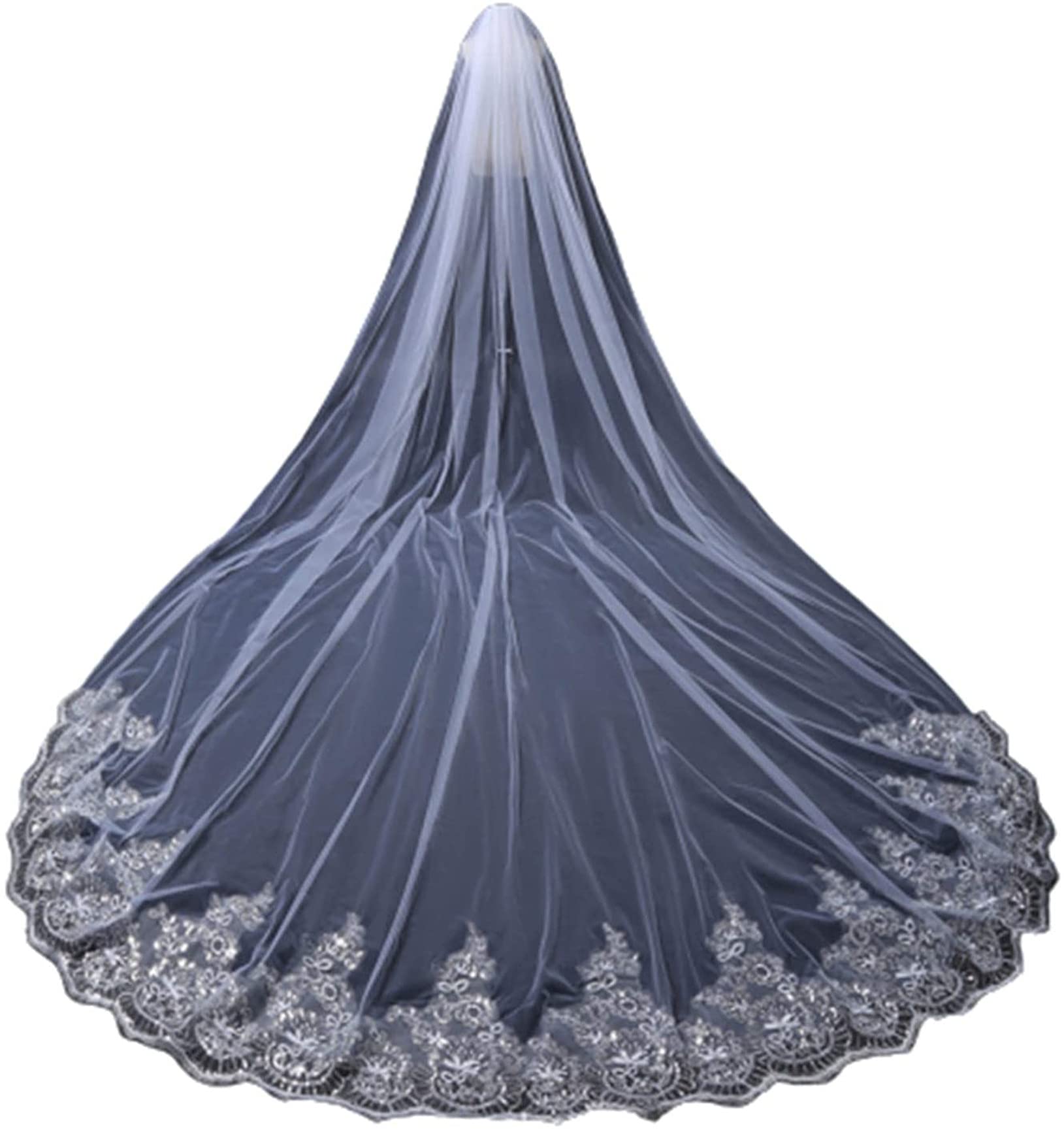 3/4 / 5M Velos De Novia Elegantes con Peine Lentejuelas De Encaje De Tul Suave Borde Velo De Novia De 1 Nivel Encantador Cola Larga Vestido De Novia Catedral Accesorios para Mujeres