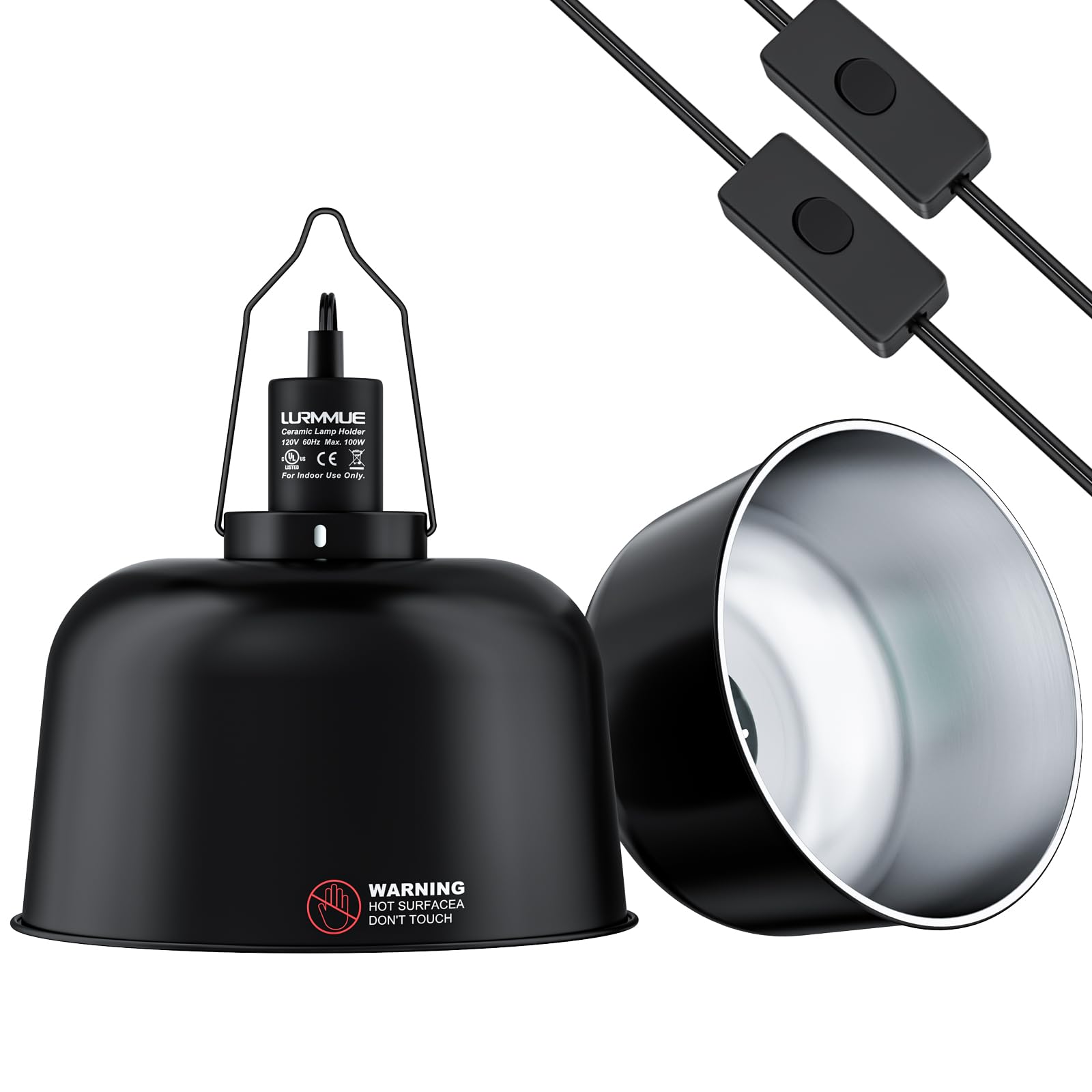 2 Pack 8.5" Deep Dome Reptile Heat Lamp Fixture with Clamp, ETL Certified Ceramic Socket for UVA/UVB Basking Bulbs & Heat Emitters, for Bearded Dragons, Turtles, Lizards, Snakes, Geckos, Terrariums