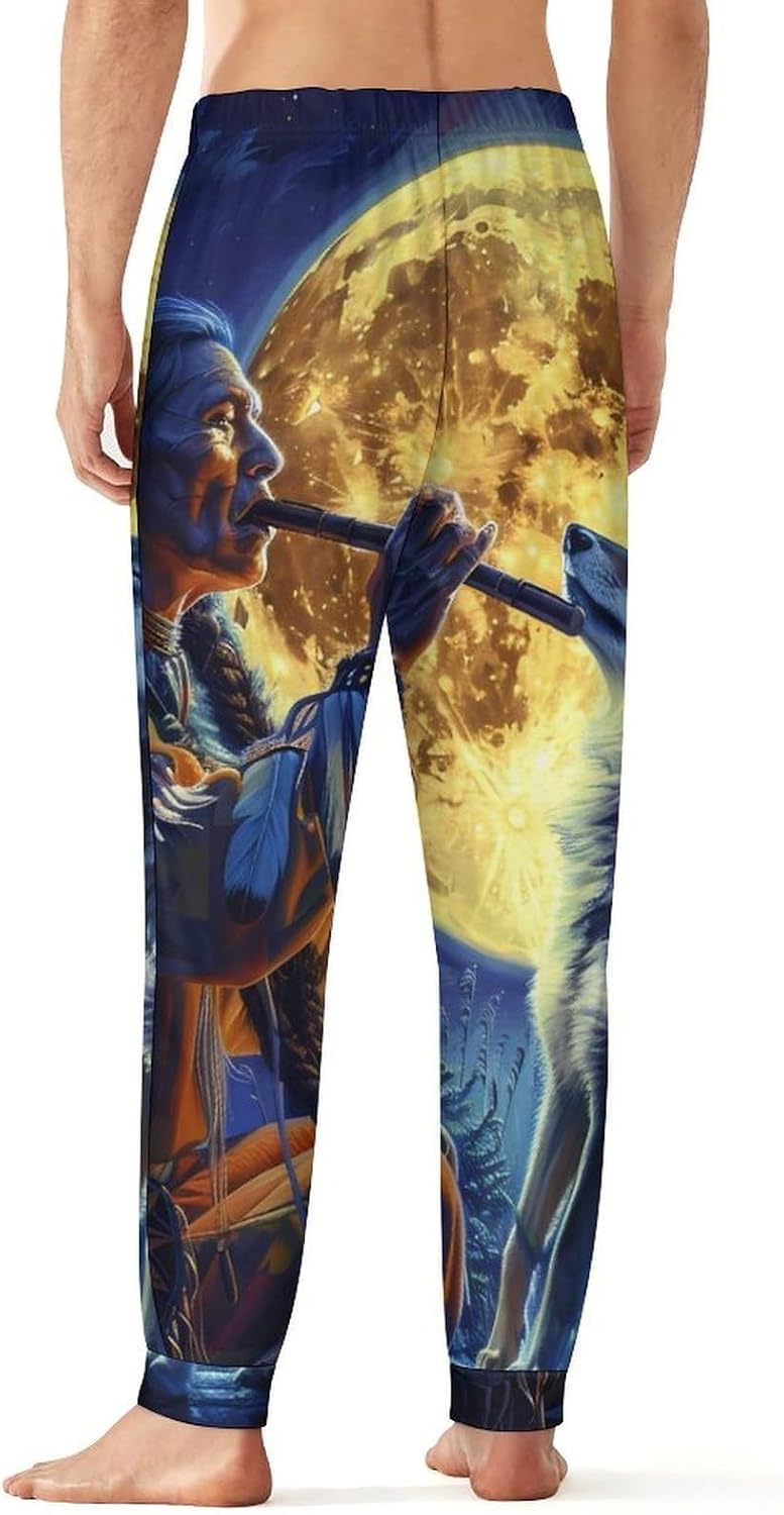 Tribal Wolf Song Native American Mens Pajama Pant Soft Sleep Pants Loungewaer Casual Pj Bottoms