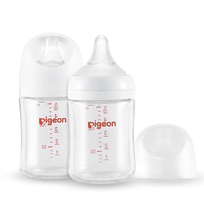 Pigeon Glass Nursing Bottle Wide Neck, Streamlined Body, Natural Feel, Easy to Clean, Heat-Resistant, 5.4 Oz(Pack of 2), Includes 2pcs SS Nipples (0m+) Pigeon Glass Nursing Bottle Wide Neck, Streamlined Body, Natural Feel, Easy to Clean, Heat-Resistant, 5.4 Oz(Pack of 2), Includes 2pcs SS Nipples (0m+)