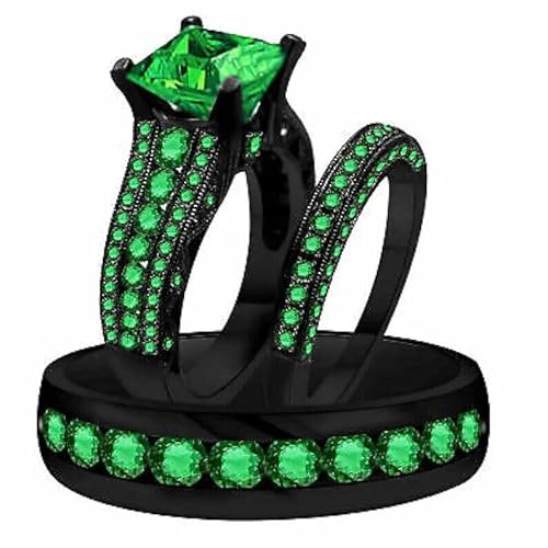 Beryl Crafts 3 Ct Princess Cut Green Emerald Engagement Men's