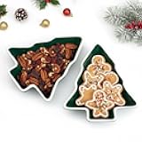 2 Pcs Christmas Candy Dish Ceramic Christmas Tree Shaped Platter, Candy Bowl Xmas Serving Platter for Cookies Snack Dessert Salad Holiday Treat Xmas Party Table Decor