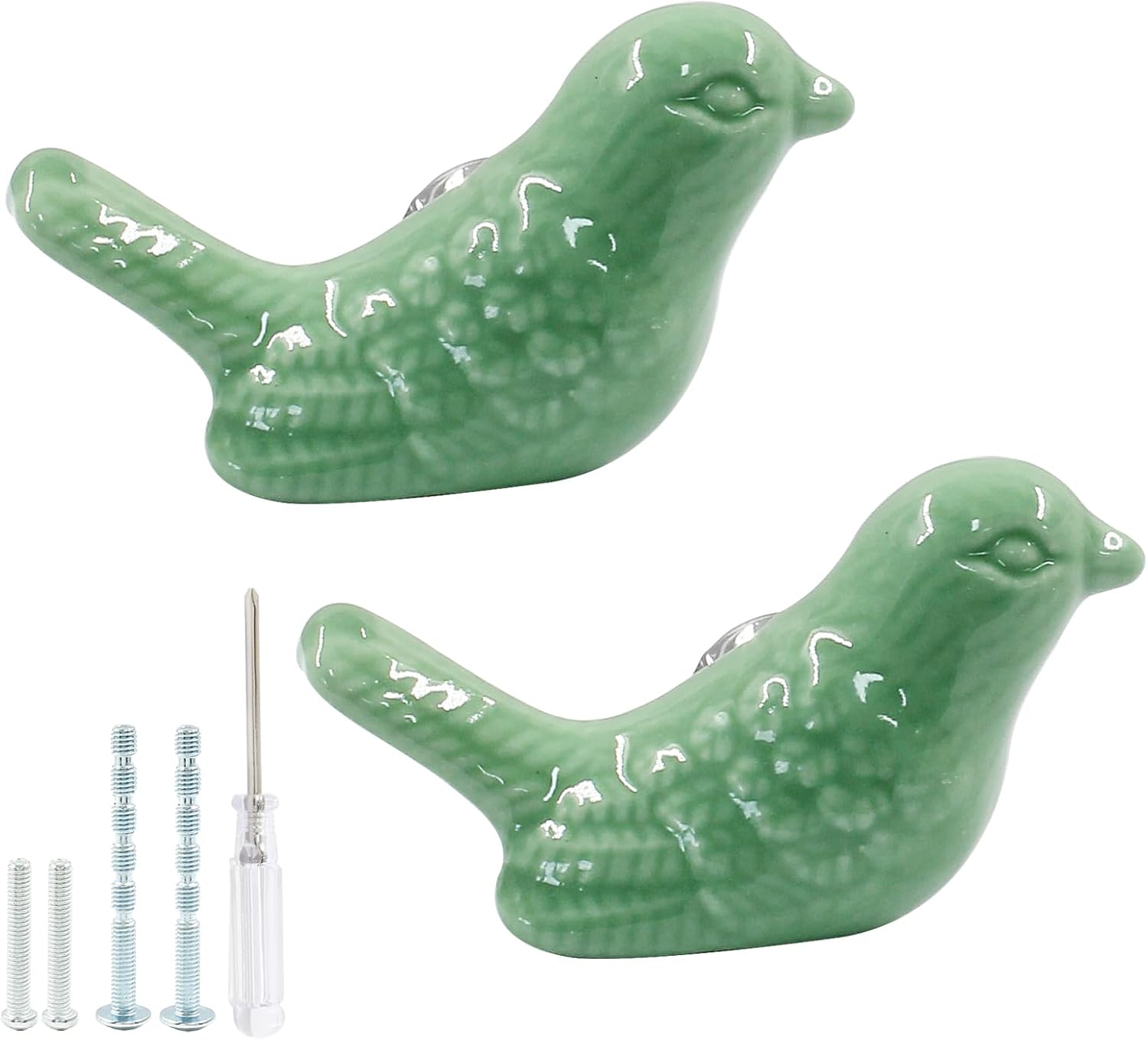 Bird Shape Ceramic Knobs, 2 Pack Blue Cute Cabinet Pulls Handles for Dresser, Drawer, Cupboard with Mounting Screws and Screwdriver
