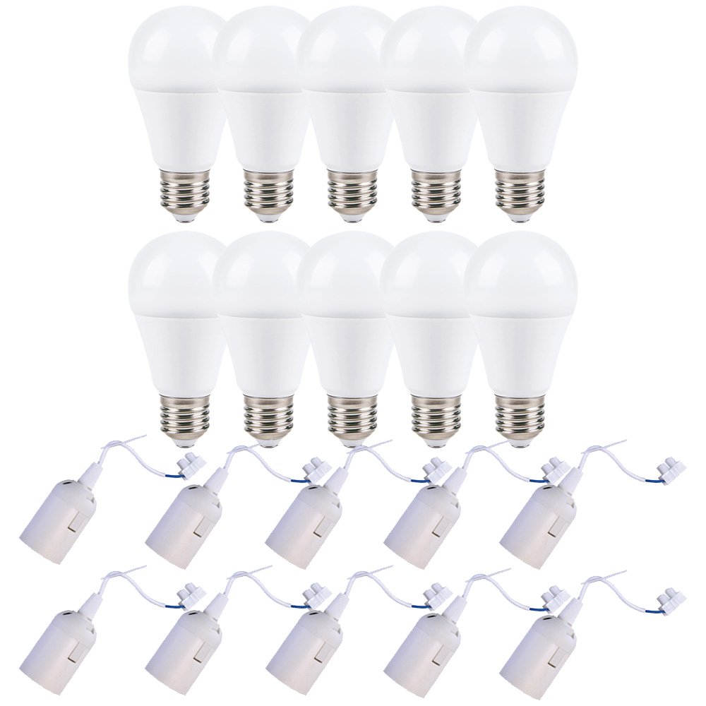NCC-Licht 10 x Baufassung Renovierfassung E27 weiß + 10 x LED Leuchtmittel Birne 13W = 100W E27 matt 1300lm Tageslicht 6000K