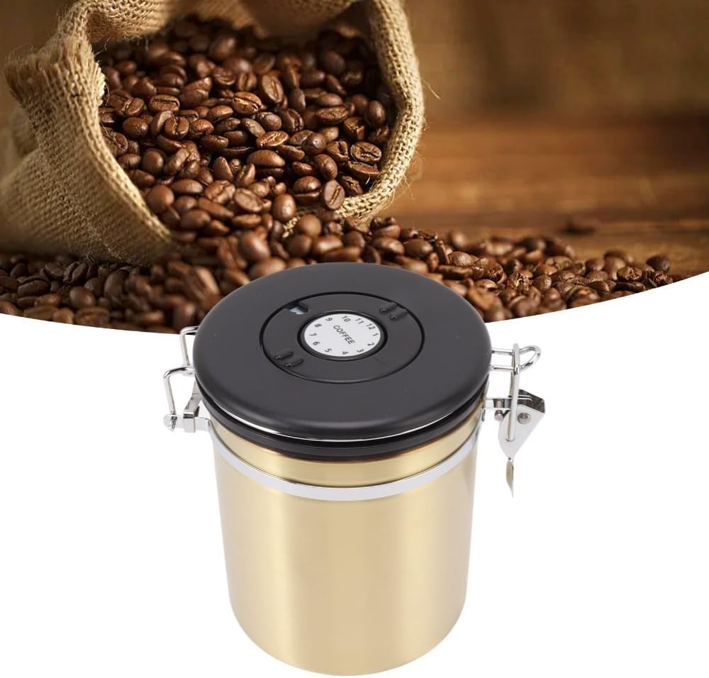 304 Stainless Steel Sealed Sealed Food Canister Date Tracking Wheel Locking Design Coffee Storage Tank for Tea Sugar Grains Cereals(1.5L)