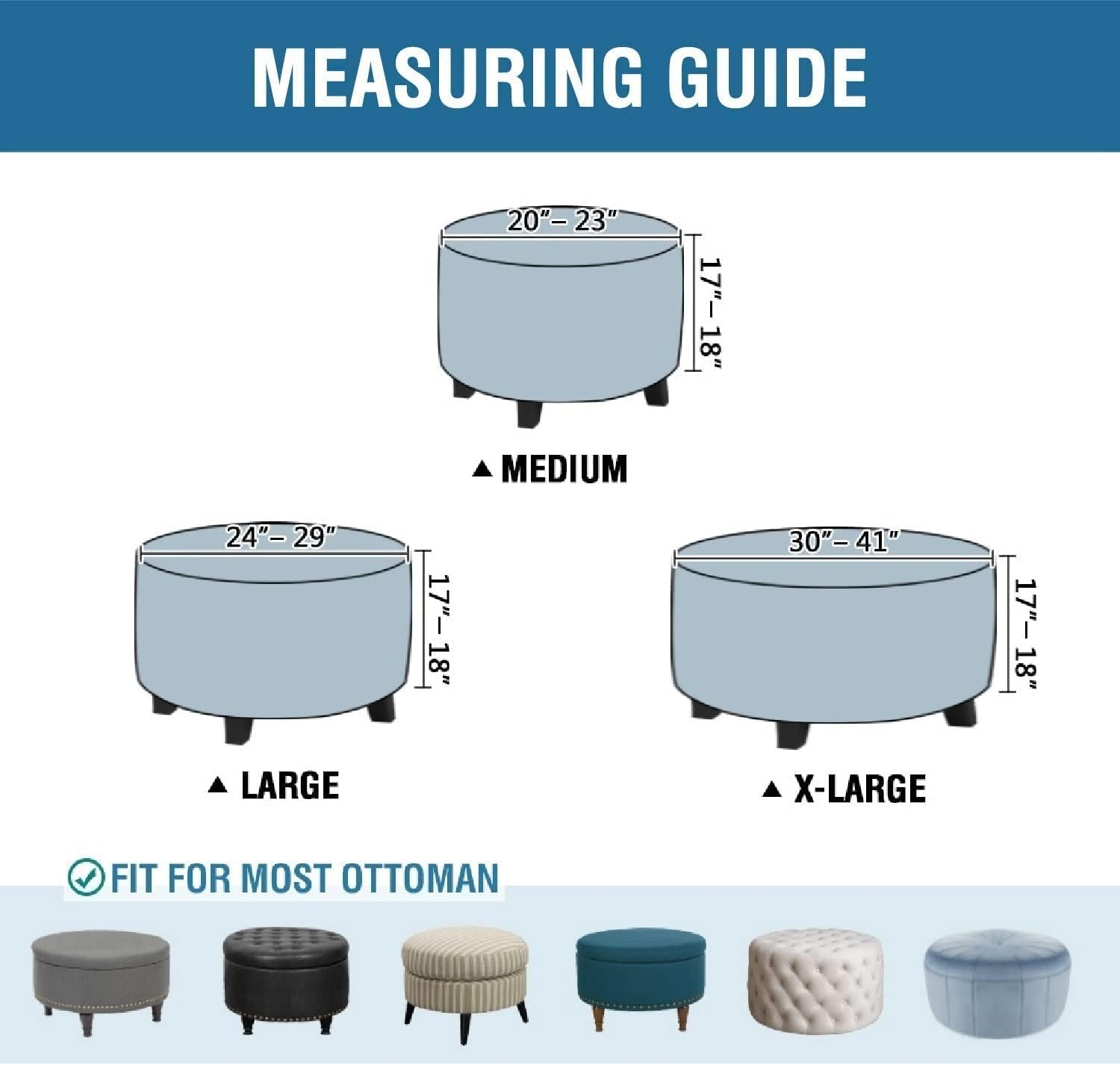 Ottoman Cover,Super Stretch Round Ottoman Slipcover Washable Storage Stool Furniture Protector for Living Room (Peacock Blue)