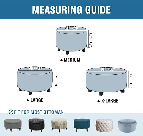 Miniatura 8 de ADPON Funda otomana de felpa de terciopelo, funda otomana redonda súper elástica, lavable, protector de muebles para sala de estar (tamaño mediano,