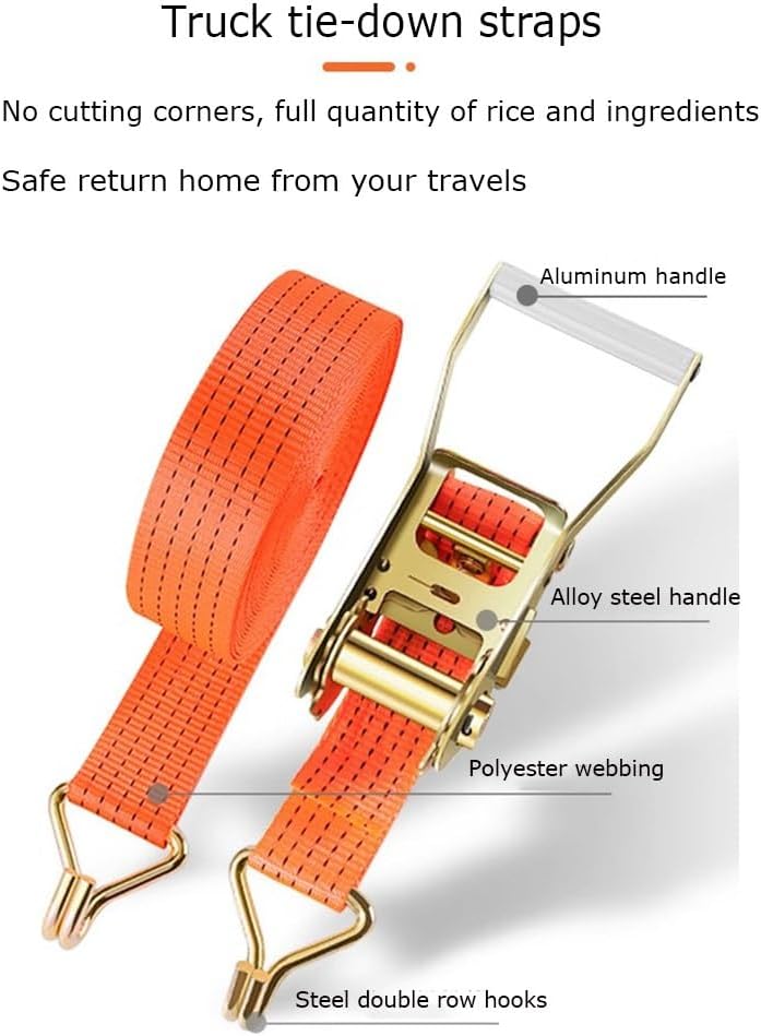 1.5/1.97 Inch Ratchet Straps Heavy Duty Tie Down Straps Ratchet with Double J Hook,Cargo Ratchet Straps for Truck, Trailers, Kayaks, Car Roof(W 3.8cm/1.5in,2m/78.7in)