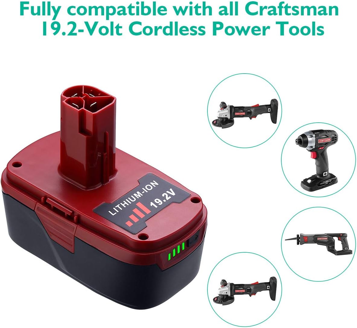 Powerextra 5.0Ah 19.2v Craftsman Lithium Replacement Battery Compatible with Craftsman C3, 130279005, 11375 11376, 11045,1323903, 315.115410, 315.11485, 315.114850, 315.114852,2Pack