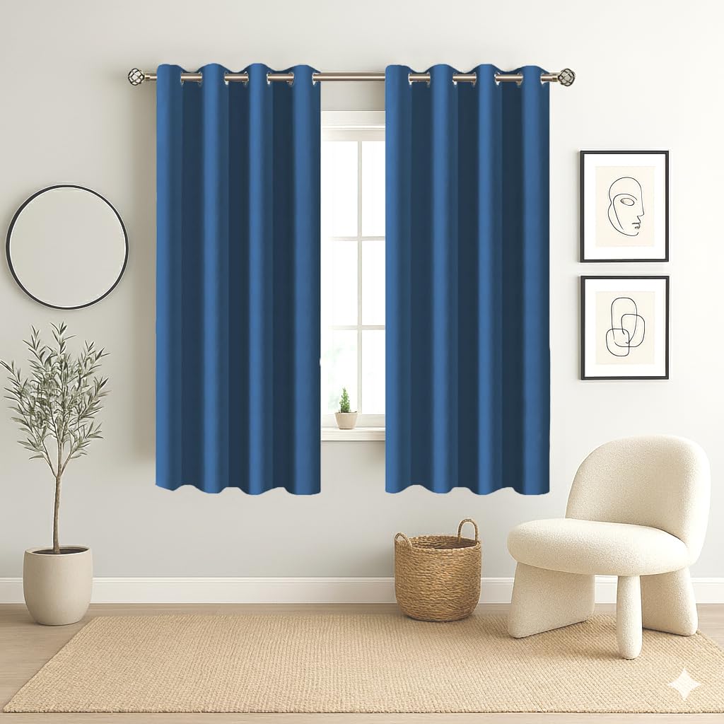 Homestan 90% Blackout Window Curtains 5 Feet Long Set of 2, Room Darkening Parda with Grommet Design for Home Decor (5x4 Feet, Royal Blue)