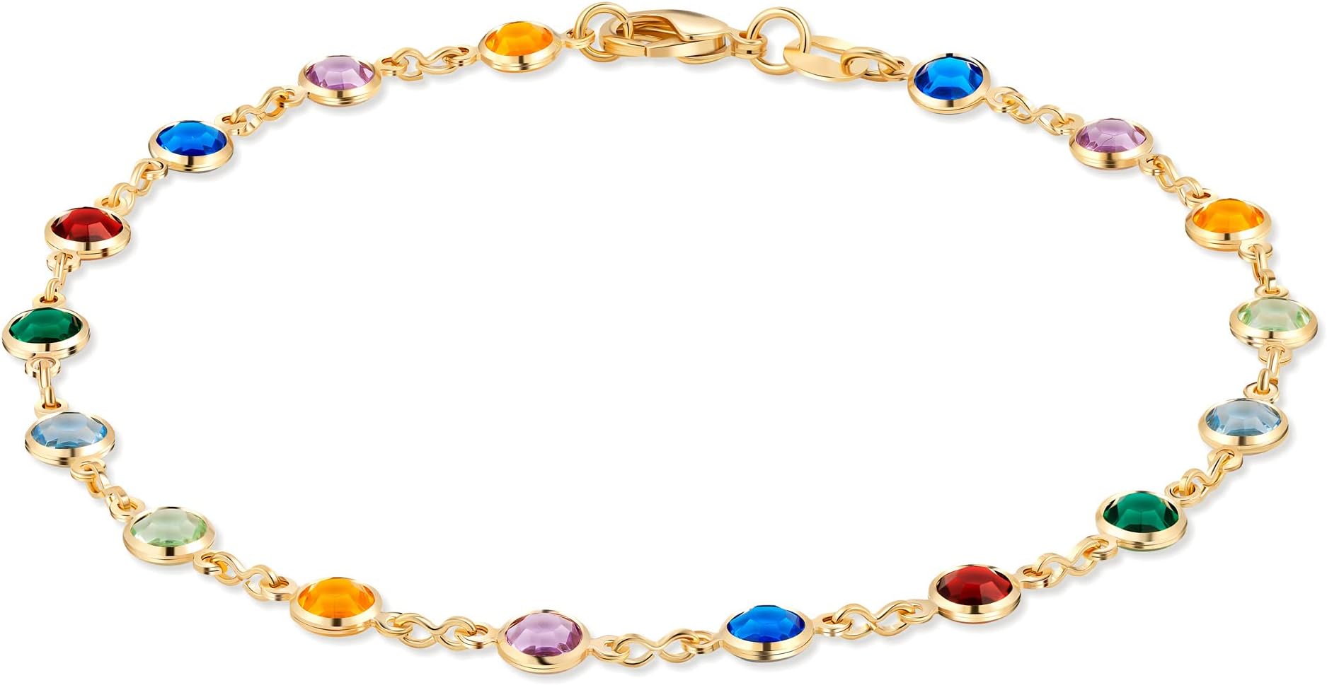 18K Gold Plated Gold and Multi Color Crystal Baguette Anklet
