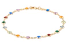 Barzel 18K Gold Plated Gold and Multi Color Crystal Baguette Anklet