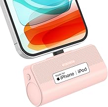 KKD Portable Charger for iPhone, Built-in MFi Certified Plug, 5000mAh Small Portable Phone Charger Power Bank for iPhone 14/13/12/11/XR/X/SE/8/7/6/6s/Pro Max/Plus,iPad,Pink