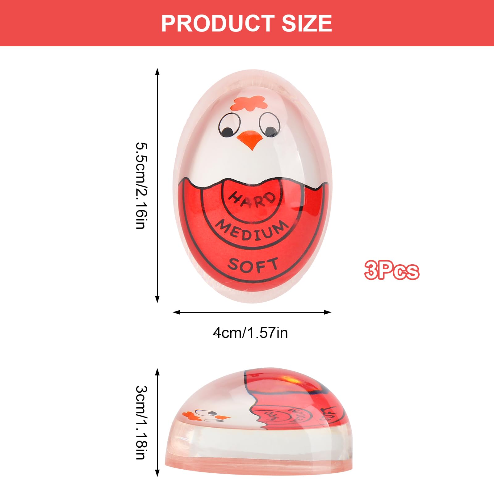 VOSSOT 3 szt. Timer do jajek na jajka z funkcją zmiany koloru, idealne gotowanie jajek, bezpieczny silikon, zabawny design z kurczakiem - rodzinny zegar do jaj, dzieci, śniadanie
