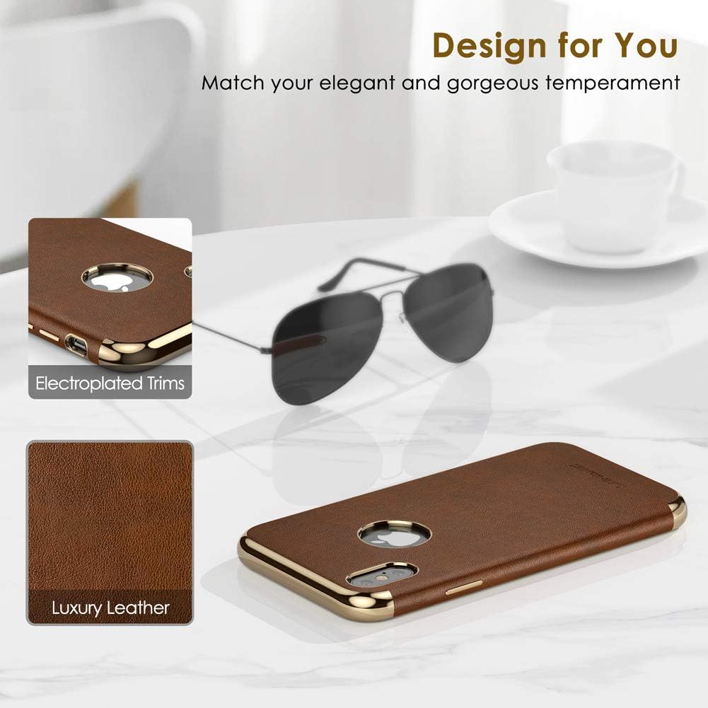 LOHASIC for iPhone Xs Max Case, Slim Luxury Leather Cover Flexible Soft Grip Full Body Protective Phone Cases Compatible with iPhone Xs Max (2018) 6.5"- Brown