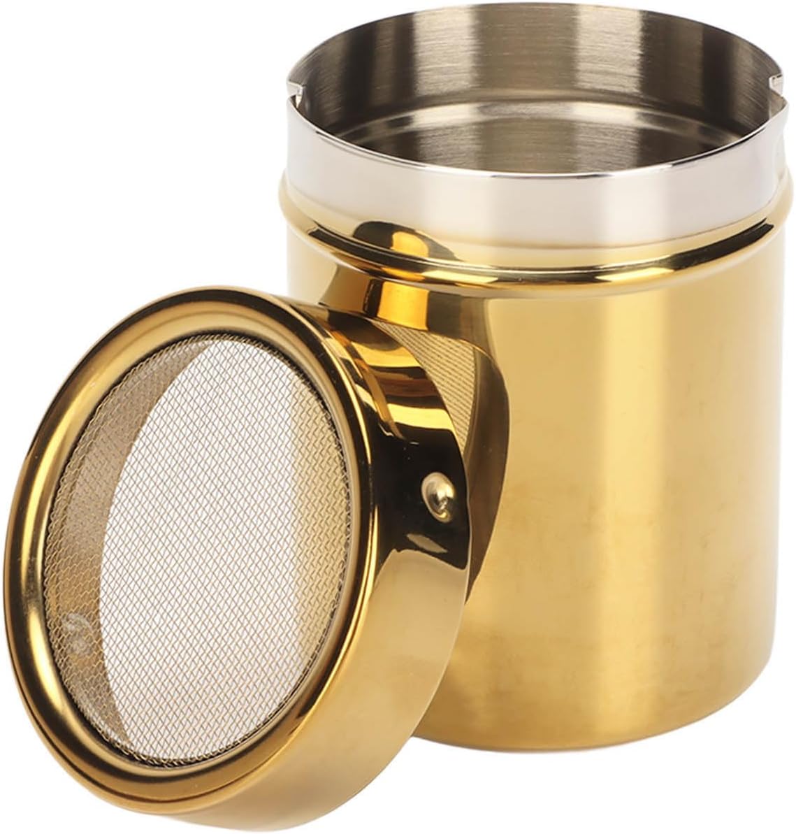 Powder Shaker Stainless Steel Rust Resistance Gold Fine Mesh Powder Sugar Shaker for Kitchen