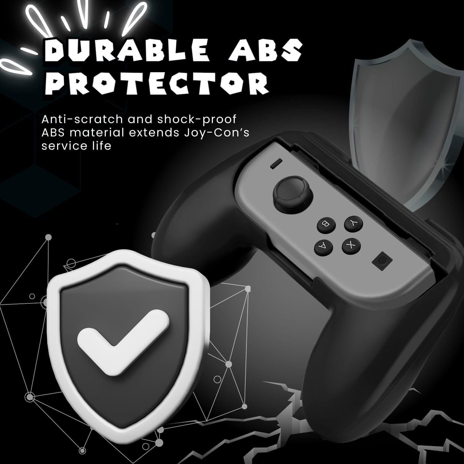 TNP Joy-Con Grip Controller Holder for Nintendo Switch OLED, 2-Pack Black | Ergonomic Controller Handles with Secure Rubber Pads, Easy Slide-In Fit, and Full Button Access for Left and Right Joy-Con