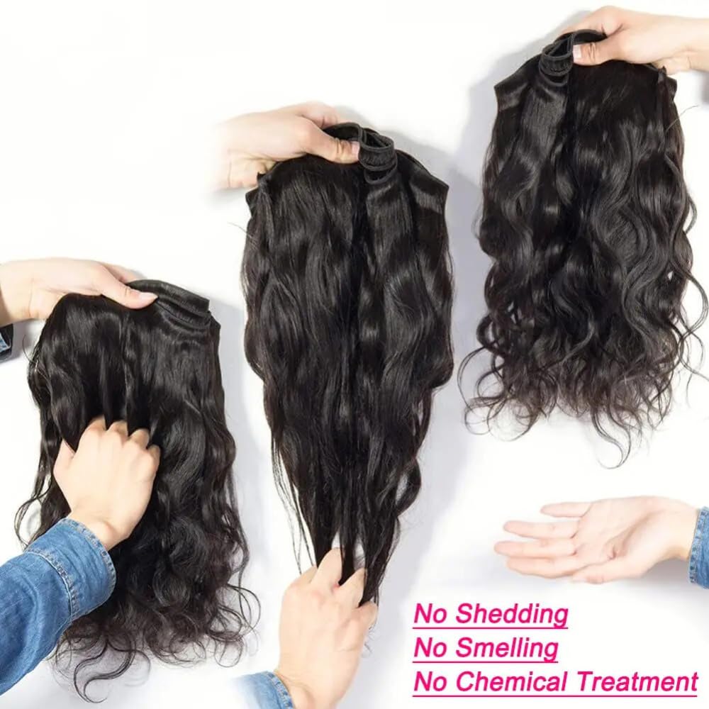 12A Body Wave Bundles Human Hair 22 24 26 Inch Human Hair Bundles 100% Unprocessed Brazilian Virgin Body Wave 3 Bundles Quick Weave Hair Bundles Hair Extensions for Women Natural Black image 3