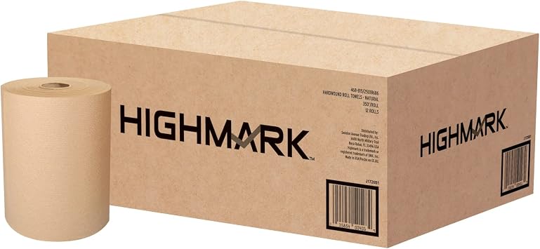 Highmark Hardwound Paper Towels, 8" x 350, 100% Recycled, Natural, Case Of 12 Rolls