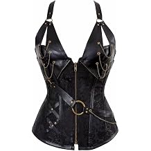 Women Steampunk Corset Bustier Faux Leather Waist Cincher Vest Shoulder Straps Plus Size Pirate
