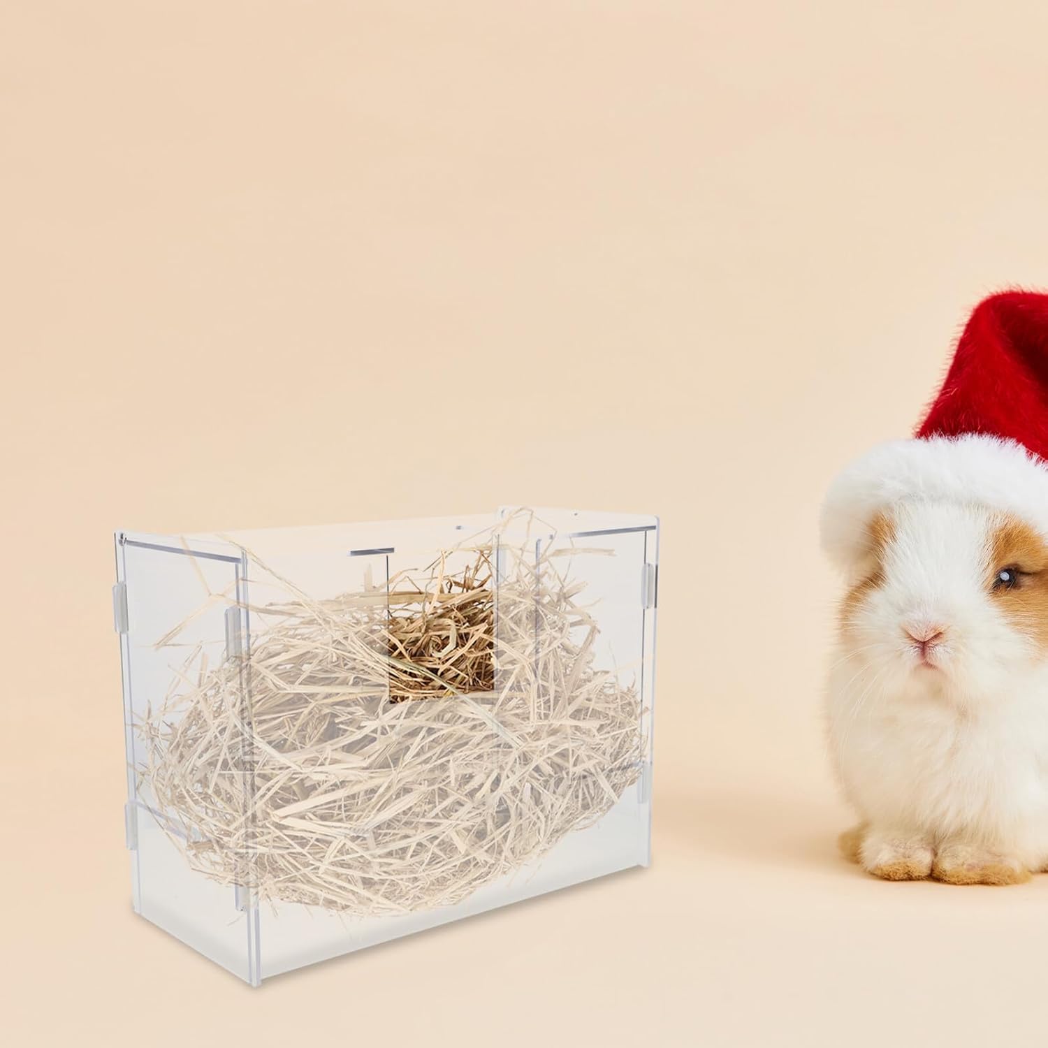 Bunny Hay Feeder Acrylic Rack Large Capacity Rabbit Holder with External Hay Feeder Compatible with Guinea Pig and Hamster Litter Box for Small Pets