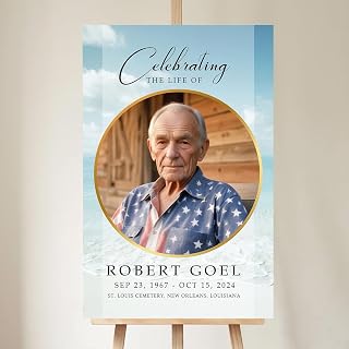 Personalized Funeral Welcome Sign with Photo Light Blue Cloud Theme Memorial Poster In Loving Memory of Loved One Custom Celebration of Life Sign Decoration Funeral Service Tribute Board