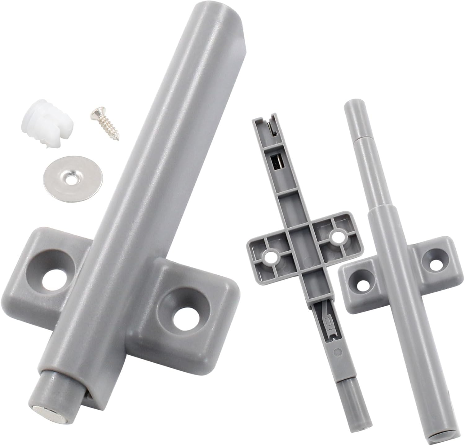 4 Pack Grey Push Touch Latch Plastic Push Release Buffers Latch Spring Push Latches for Wardrobe, Door, & Cupboard Drawers(Style1,Small)