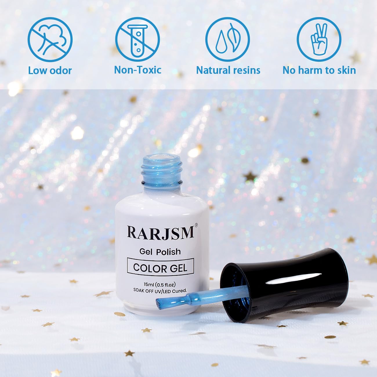 RARJSM 15ML Vast Blue Pearlescent Gel Polish,Pearl Gel Nail Polish,Blue Glitter Gel Polish Shimmer Iridescent Mermaid Nail Gel Polish Soak Off LED UV Drawing Swirl Thread Effect for DIY Manicure Use