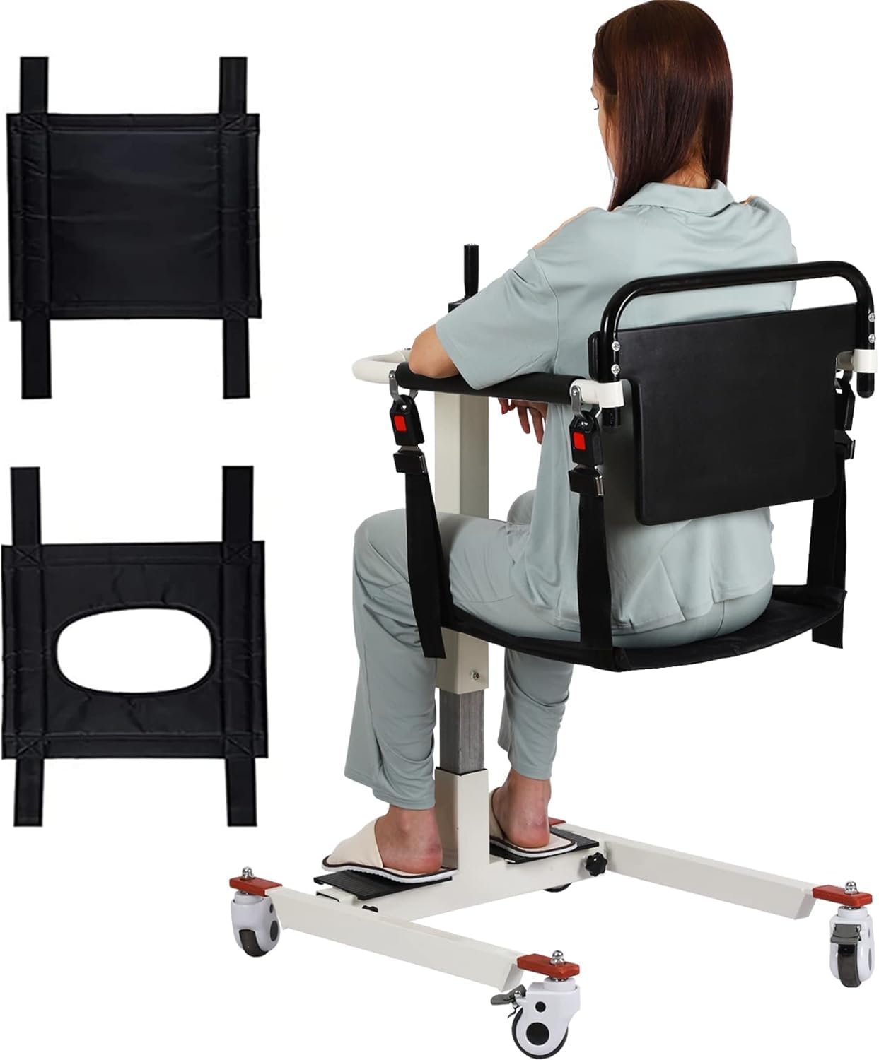 Sollevatore Paziente Idraulico Bianco, Portata 150 Kg, Sedia Di Trasferimento Per Assistenza Domiciliare, Regolabile In Altezza Con 2 Cuscini, Sedia Doccia Per Anziani