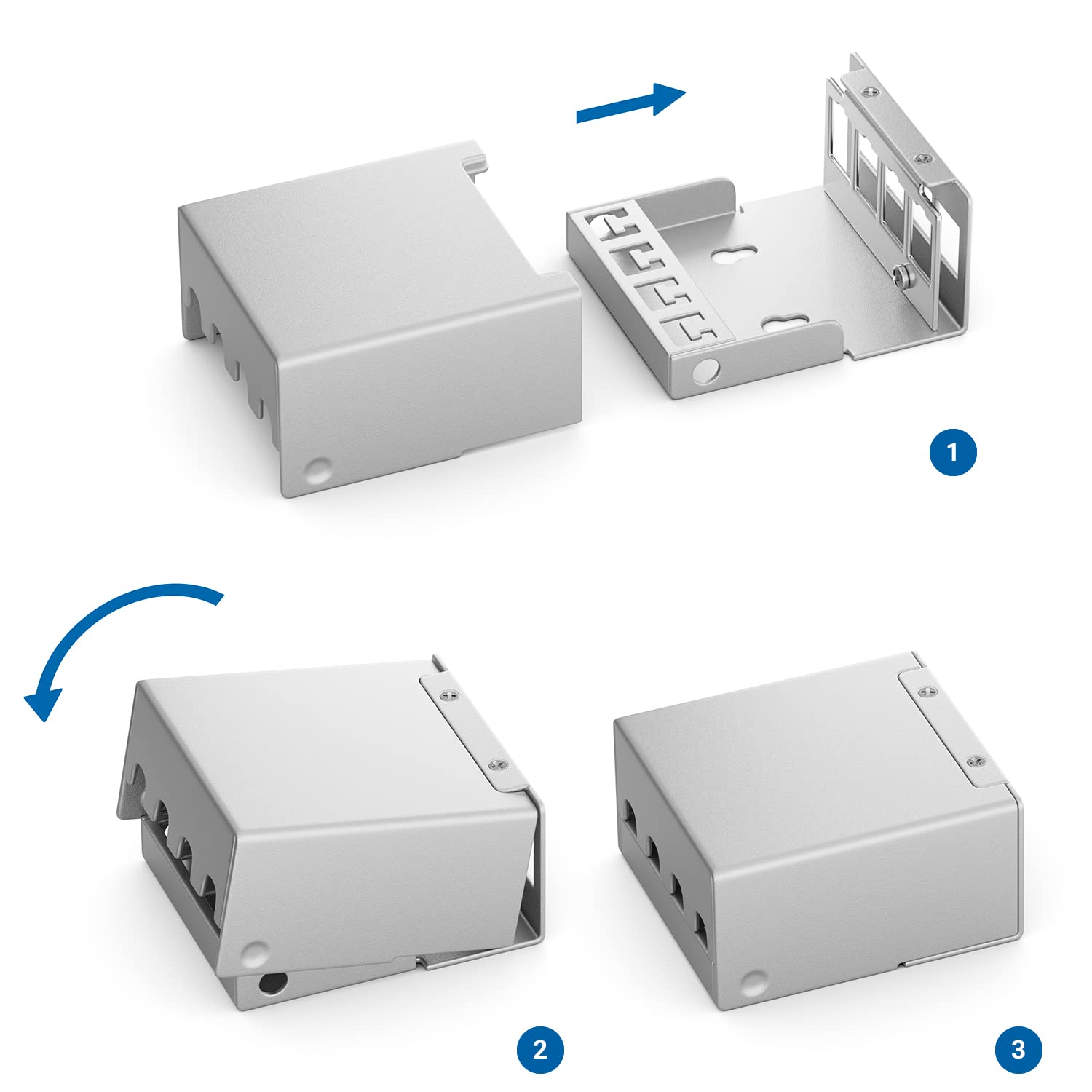 deleyCON 4 Port Patchpanel Set Patchfeld Verteilerfeld 1 HE + 4x RJ45 Keystone Jack Modul STP CAT6a Kompatibel mit Verlegekabel CAT6 CAT6a CAT7 Netzwerkkabel Ethernet LAN DSL - Grau