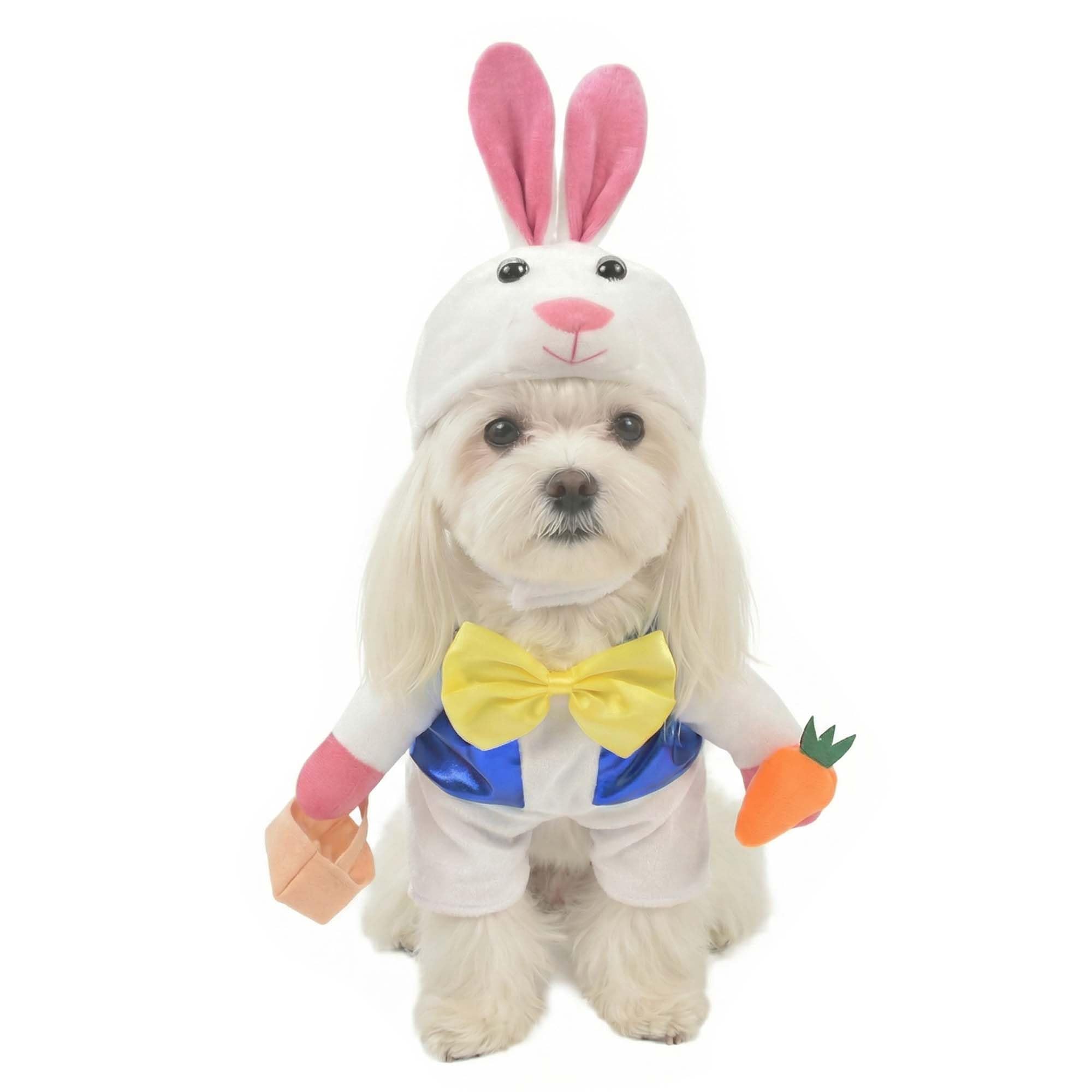 MuYaoPet Easter Bunny Dog Costume,3D Pet Rabbit Hat with Ears,Funny Cat Clothes Halloween Eater Party Mascot Outfit for Small Medium Dogs,Easter Egg Hunt Photo Props,S