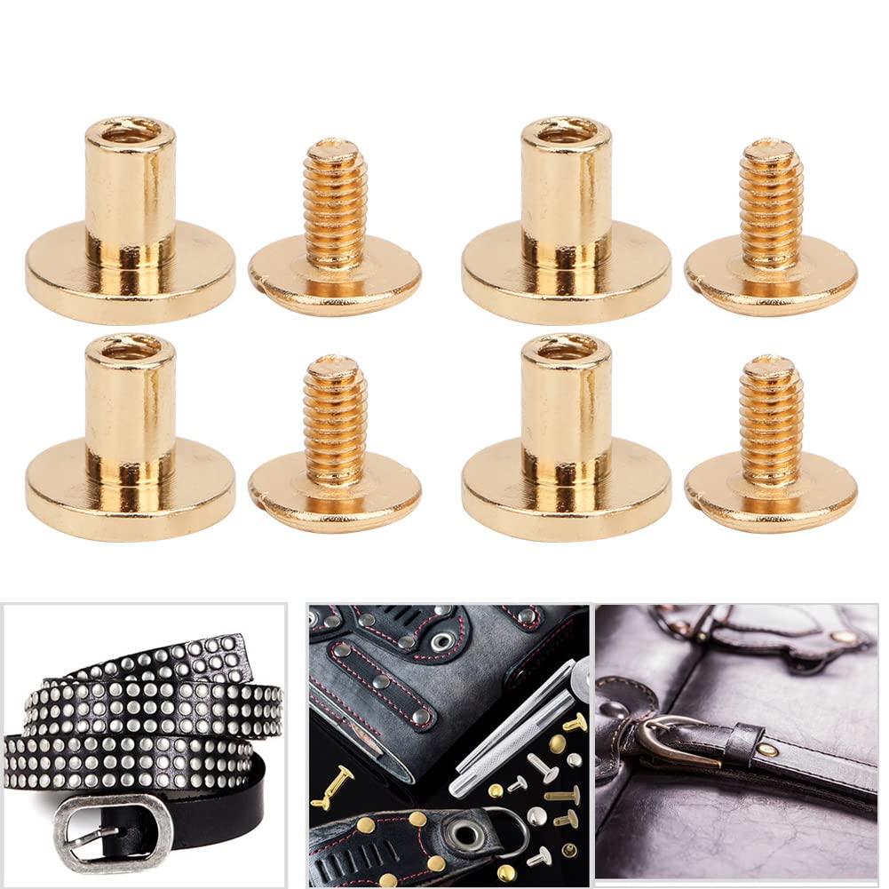 GRCFUMO 50 Set 8mm Pure Copper Flat Rivets, Utility Leather Strap Screws Kit, Rugged Screw Rivets for DIY Planner, Leather Decoration, Bookbinding (Gold)