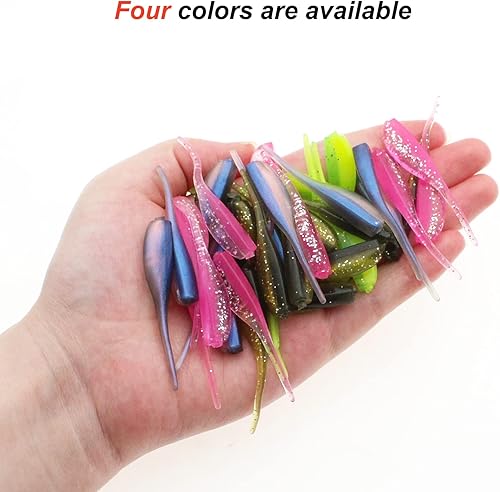 Miniatura 7 de Lilureena Kit de señuelos de pesca de gusano, juego de señuelos de plástico suave con anzuelos de pesca, cebos de pesca, mini gusano Senko para