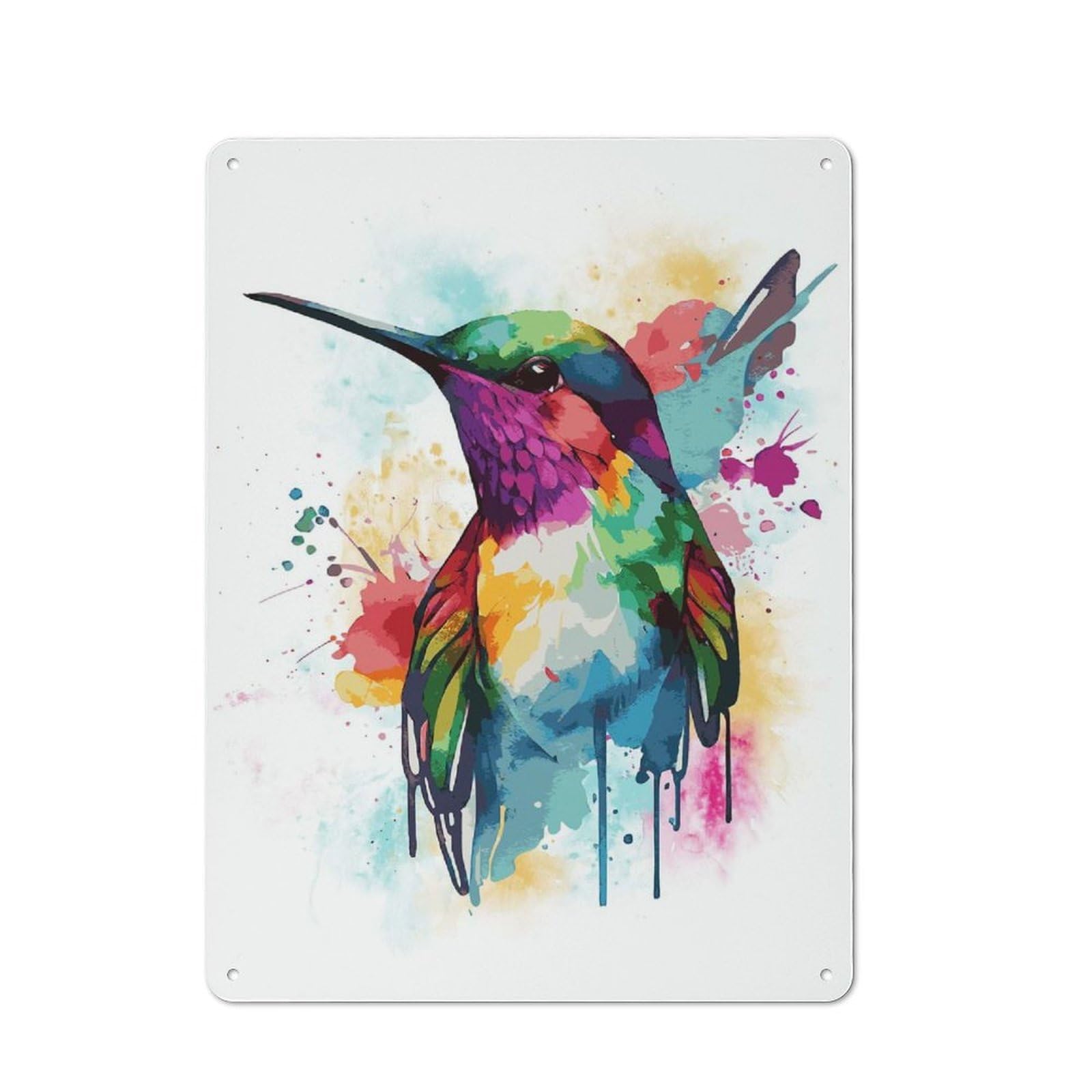 Junmoney Style-2 Rustic Metal Wall Sign 40X30cm Featuring Watercolor Hummingbird Art For Pub Or Café, For Vintage Wall Decor Fans, For Metal Sign Collectors