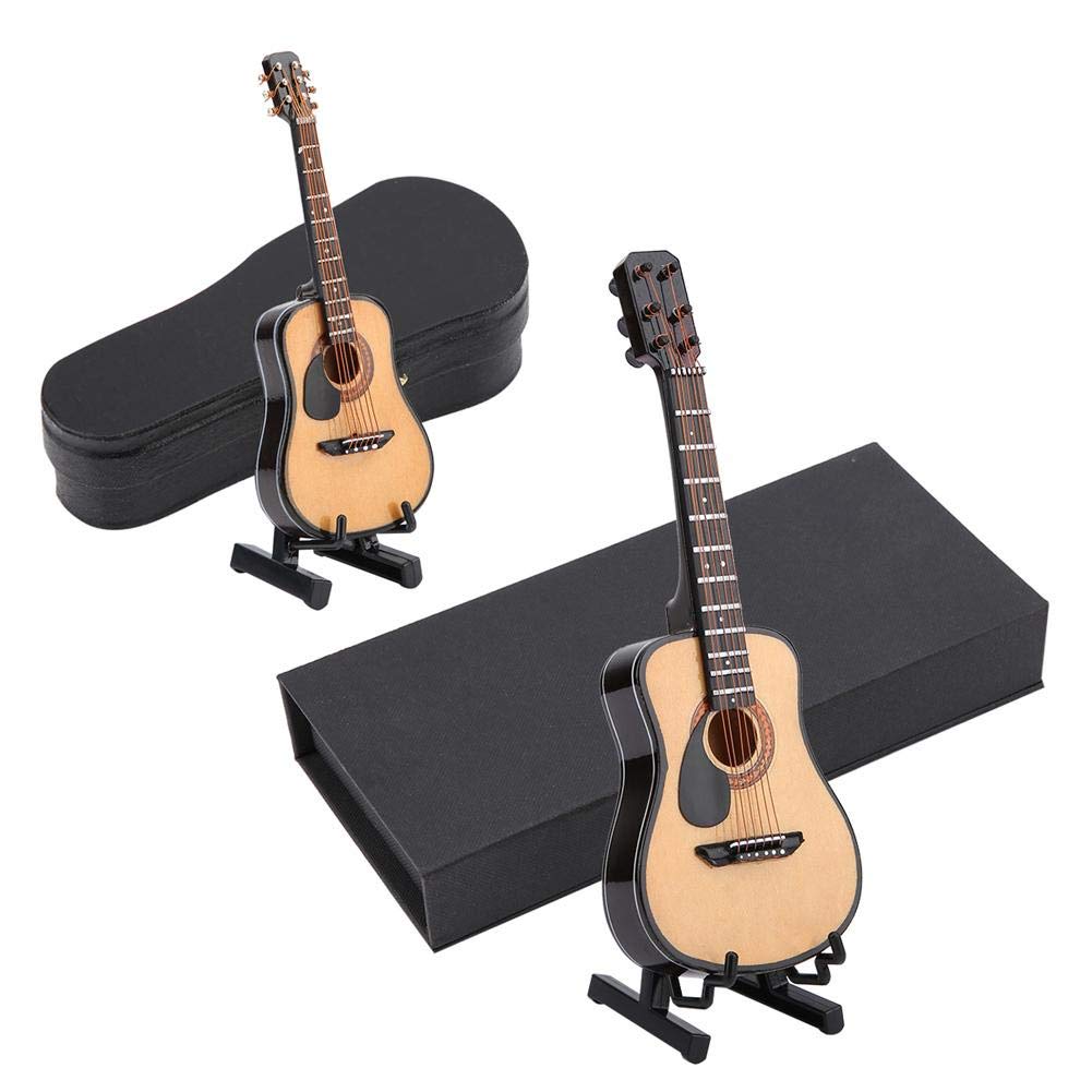 Decoración de Modelo de Guitarra, Modelo de Guitarra de Madera en Miniatura de Simulación Mini Modelo de Instrumento Musical Decoración del Hogar de Escritorio con Soporte para Niños Oficina(16cm)