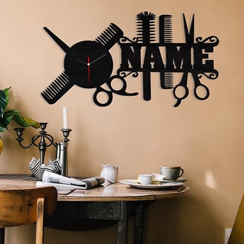 AIFLM Reloj de pared personalizado para peluquería con texto personalizado, reloj de pared para peluquería, peluquería, reloj de pared, regalo único