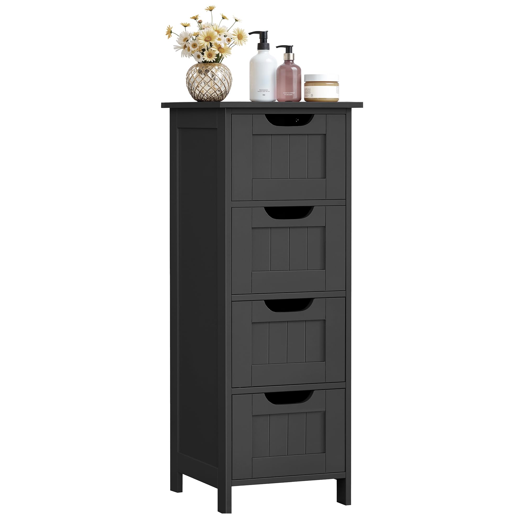 VASAGLE Mobile da Bagno, Cassettiera, Armadio Autoportante, con 4 Cassetti, 30 x 30 x 82 cm, per Bagno, Soggiorno, Sala da Pranzo, Cucina, Stile Moderno, Nero Inchiostro LHC040B01