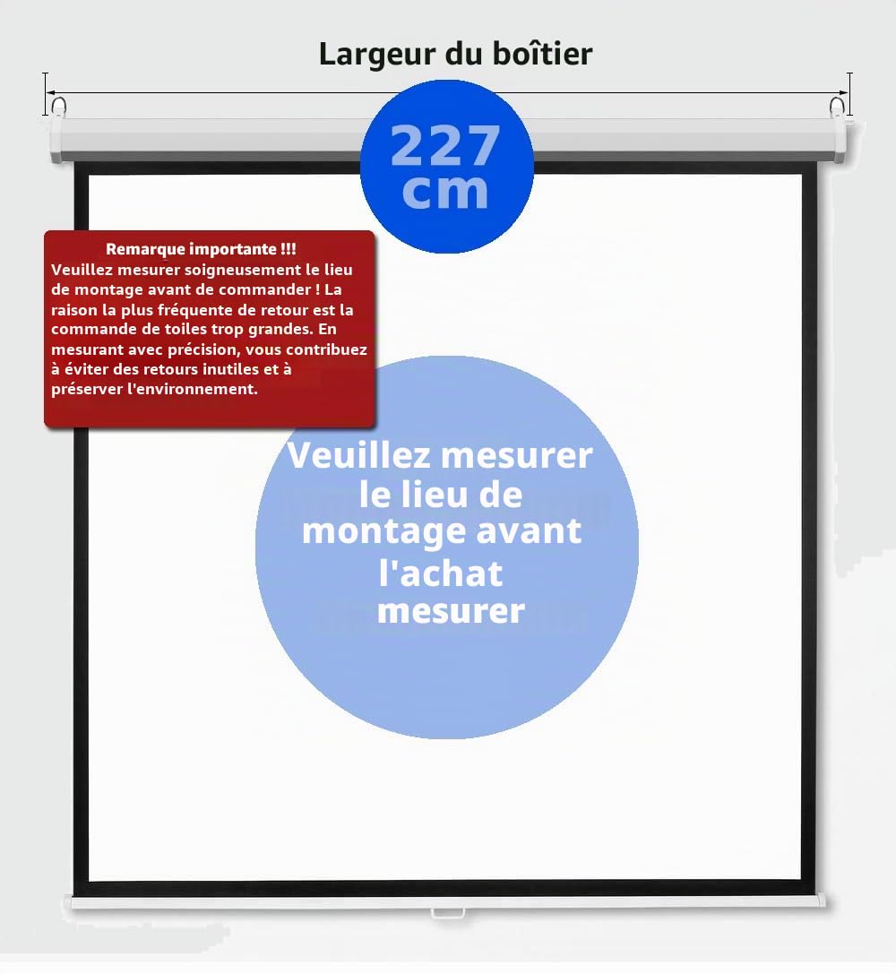 SlenderLine EcoSmart – Écran de Projection Manuel déroulant 220 x 220 cm | 122 Pouces | Largeur Totale: 227cm | Optimal pour projecteurs Smart et Mini | Home cinéma | Montage Plafond ou Mur