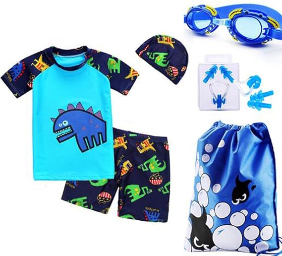 Amazon 子供水着 セット 水着上下セット 水泳キャップ 防水収納バッグ 耳栓 鼻栓 男の子 上下 帽子 日焼け防止 吸水速乾 スイムウェア キッズ カッコイイ ボイーズ セパレート 便利 人気 おしゃれ 90 130cm Xxl ブルー 水着 通販