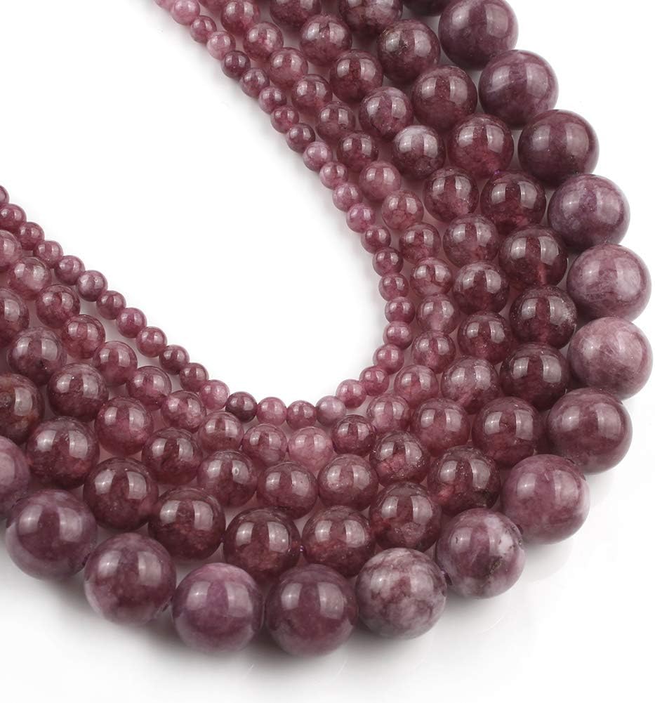 Yochus 60pcs Lepidolite Stone Beads，6mm Healing Power Natural Stone Round Loose Beads for Jewelry Making Earring Necklace DIY Crafts