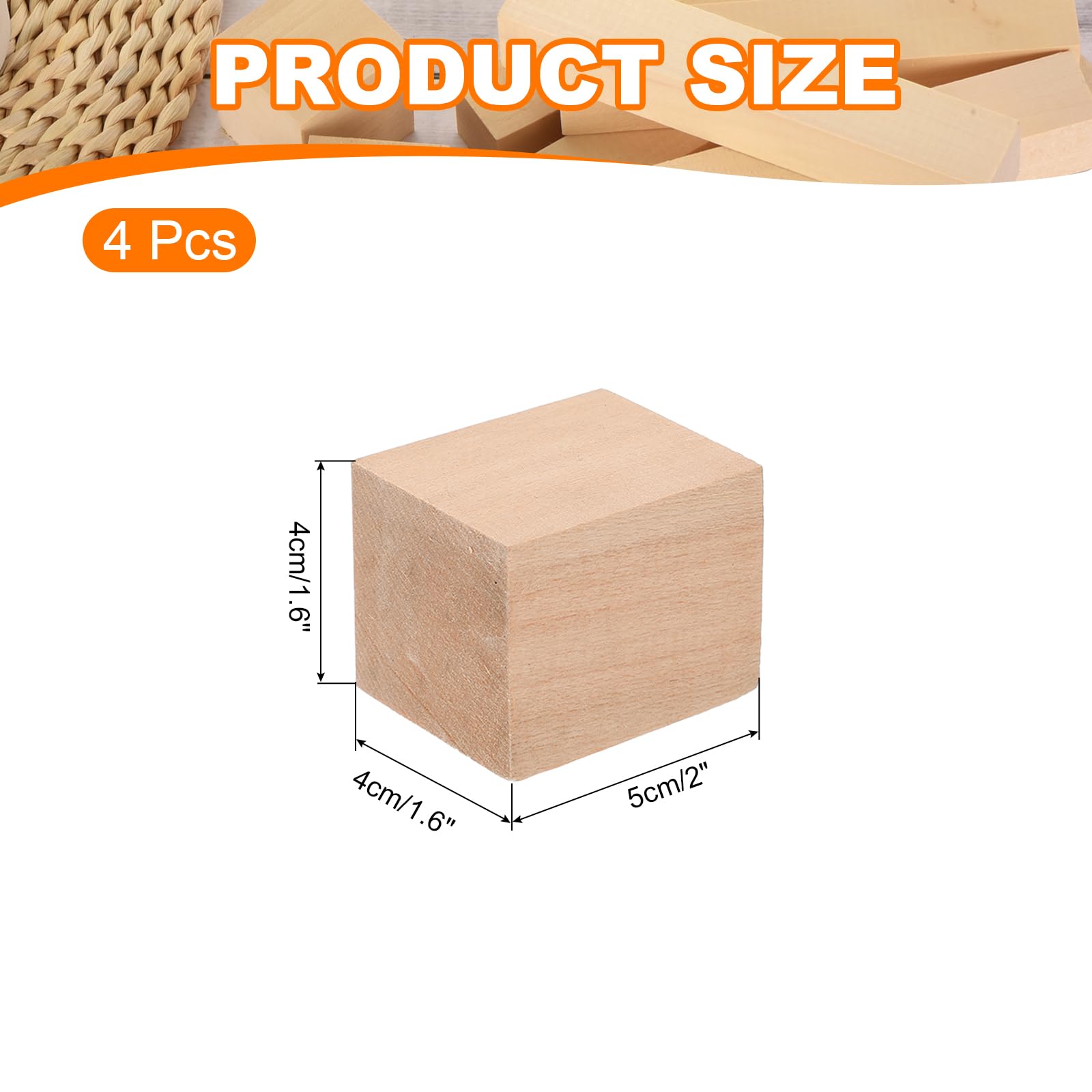 MECCANIXITY 4 bloques de madera de tilo, cuadrados de madera de tilo, 1.6 x 1.6 x 2 pulgadas, piezas de madera para bricolaje, decoración artística, manualidades, tallados a mano