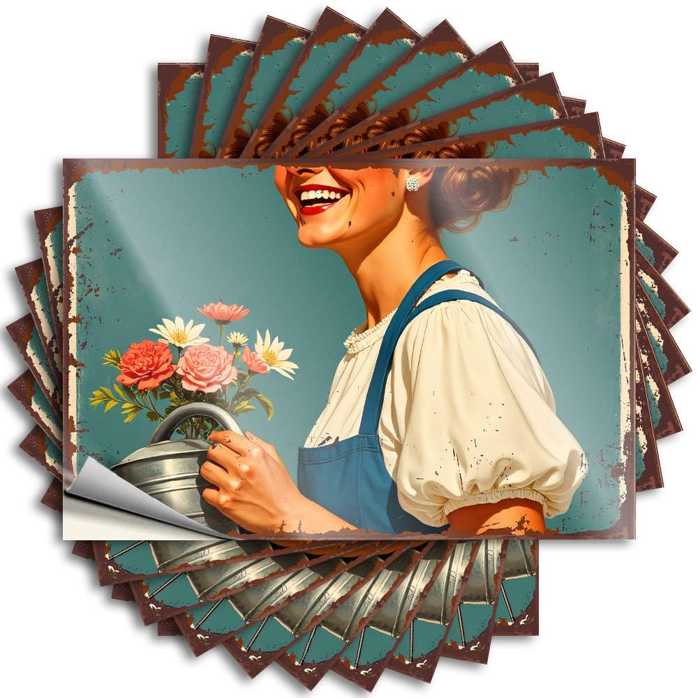 Fzfn Men's Colour Funny Decals, Cover Woman Holding A Watering Can With Flowers. | Funny Quote Humor Decals(6X9cm)