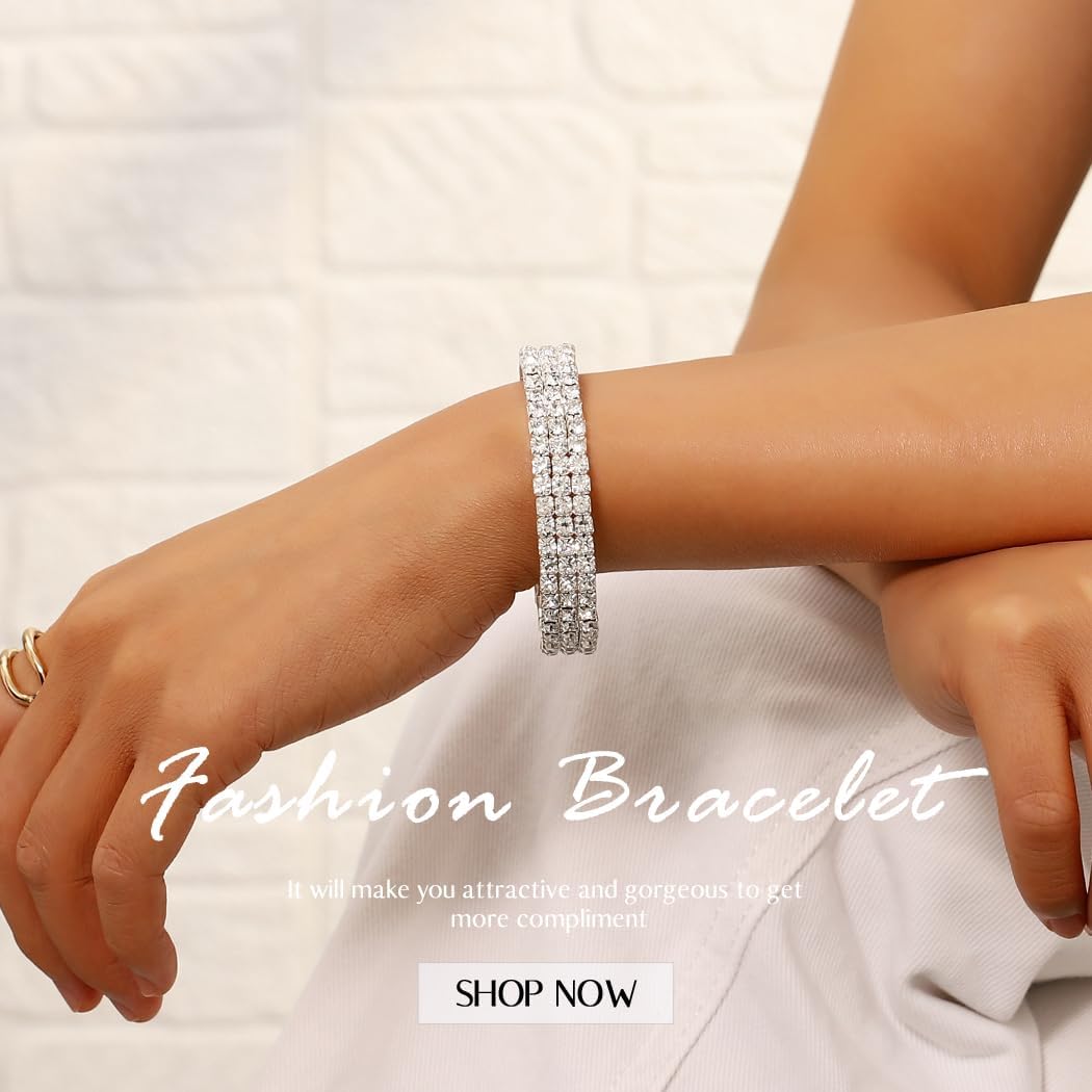 Sakytal Rhinestone Open Cuff Bracelets Crystal Tennis Bangle Bracelet Prom Party Wedding Bangles Jewelry for Women - Image 7