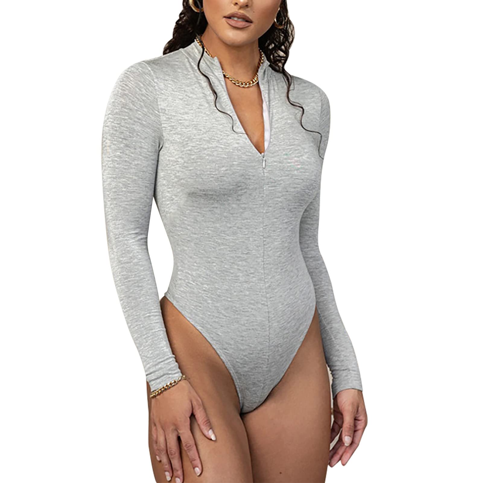 Women's Extra Firm Shapewear Plain High Neck Long Sleeve Bodysuit for Women Tummy Control Half-Collar Basic Body with Zipper Narrow Women's Body Shirt Bodycon Top Top Undershirt