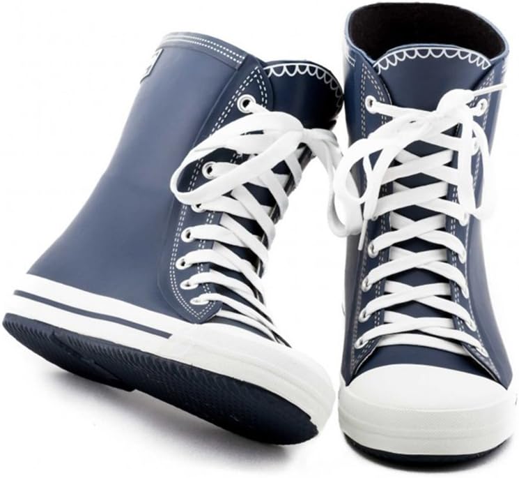 Dark Navy Blue Rubber Lace-up Boots, Elvetik Swiss Design, 6 B(M) US - #CB0036.