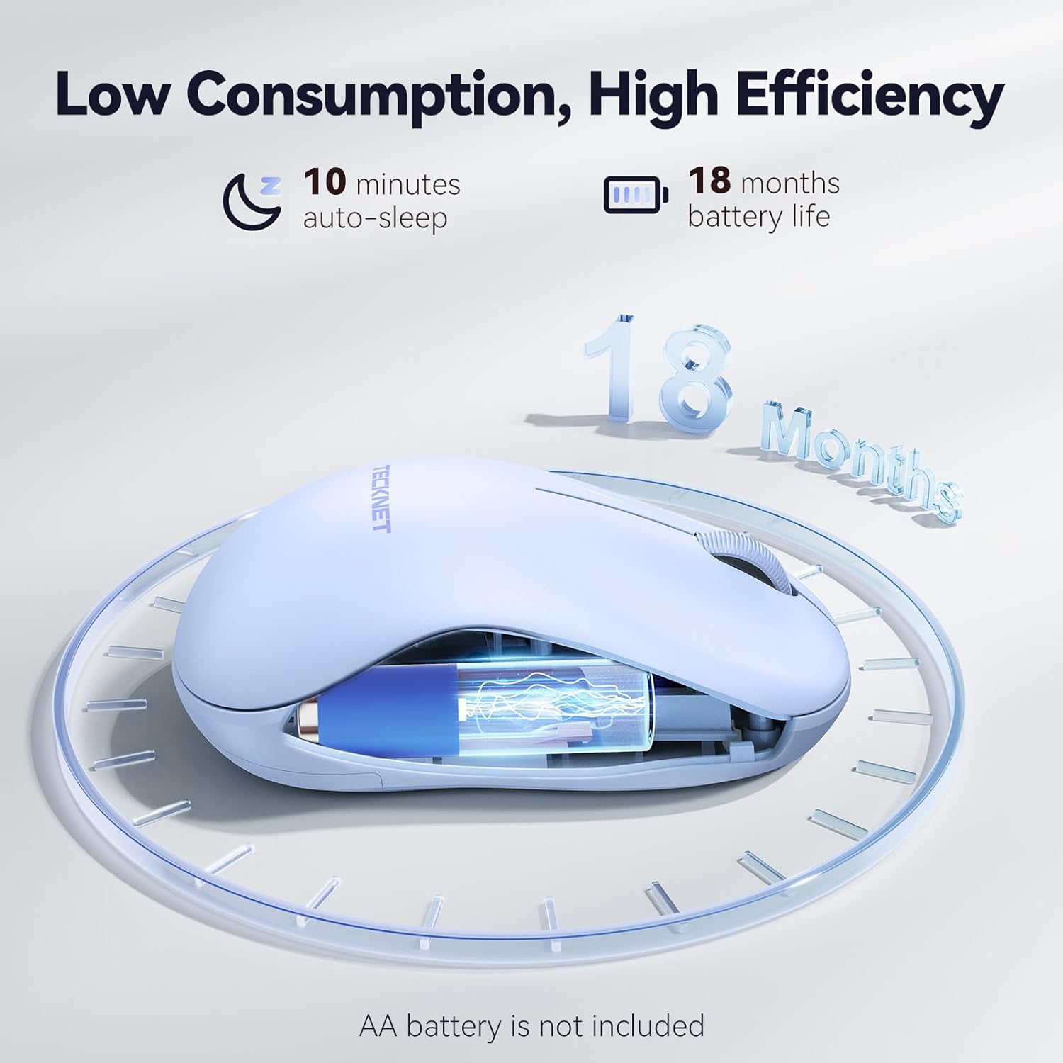 TECKNET Wireless Mouse for Laptop, 2.4G Silent Computer Mouse Quiet Click with 5 DPI Levels,Contoured Grip,Small Portable 30 Months Battery Cordless Mice for PC, Chromebook, Mac - Light Blue 7 61eoBVmB3VL. AC SL1500
