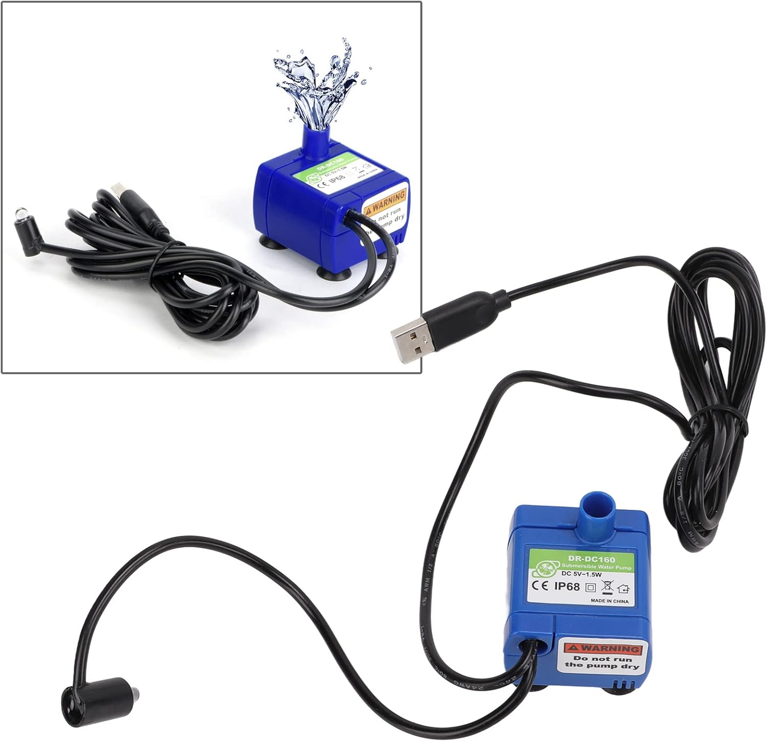 Zerodis USB Ultra Quiet Cat Water Dispenser Pump, Compatible Multiple Types Pet Fountain, Easy To Disassemble and Clean, Strong Suction Cups, Detachable, ABS Material, Ground, 5V, Pump